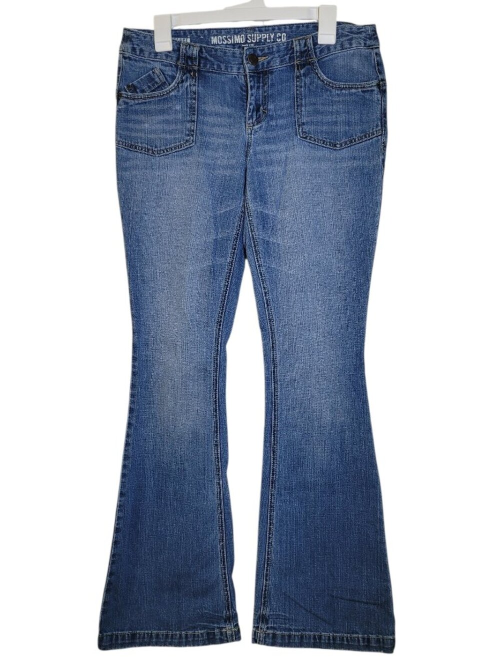 Mossimo Supply Co Y2K Low Rise Flare Jeans Front Patch Pockets Womens Size 9